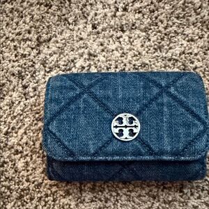 Tory Burch Denim Blue Quilted Wallet
